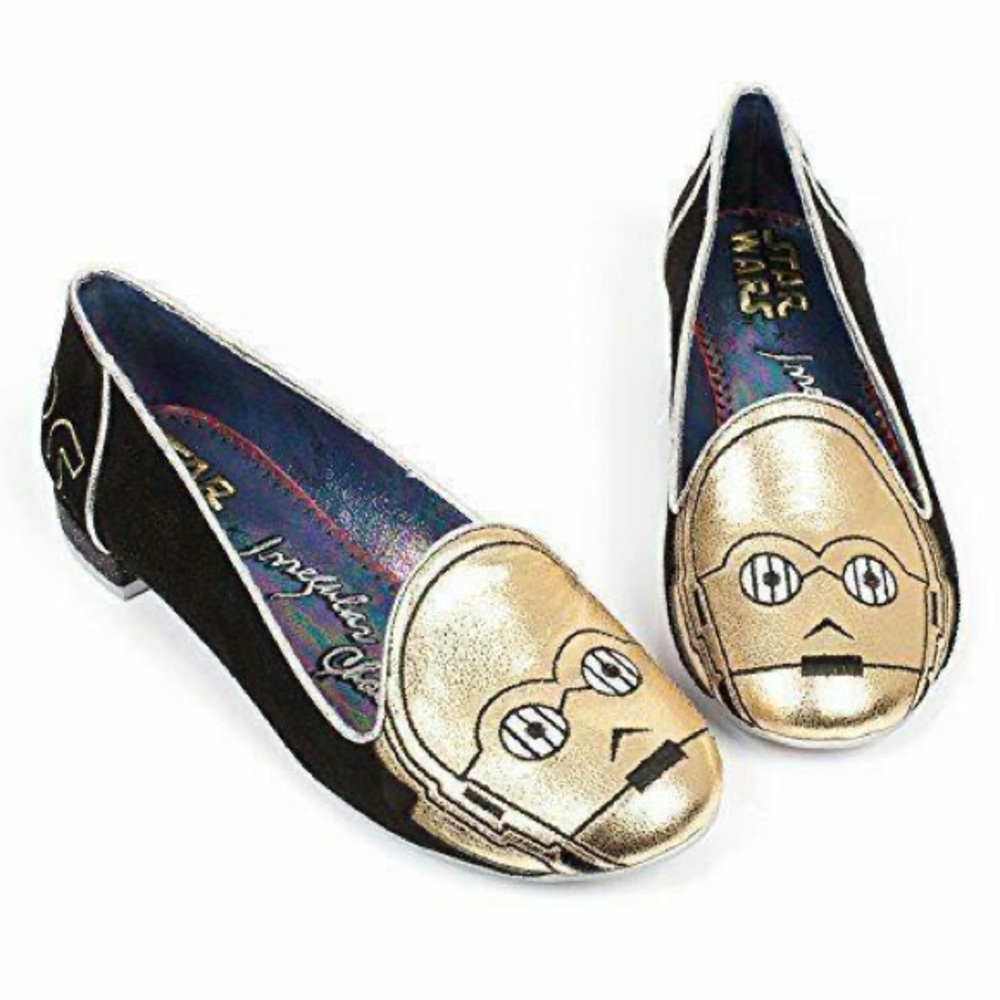 Star Wars x Irregular Choice London C-3PO black suede flat loafers, Women’s 7.5